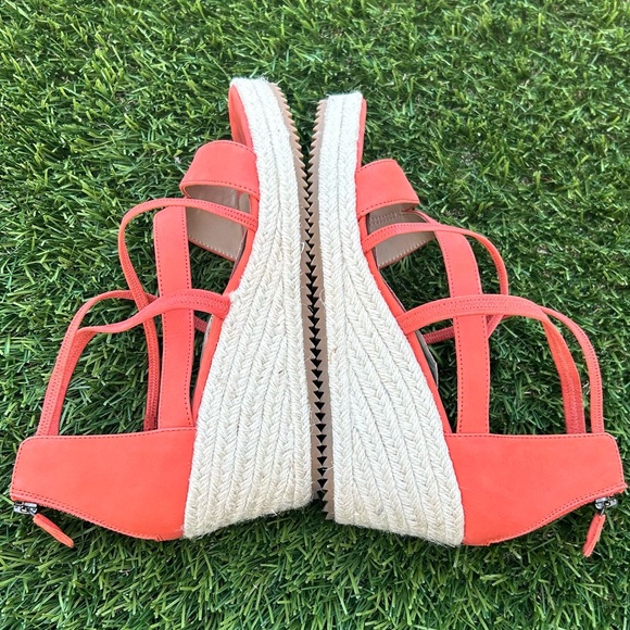 Eileen Fisher Wanda Suede Espadrille Wedge Coral Orange Raffia Zip SZ 9 - Picture 4 of 9